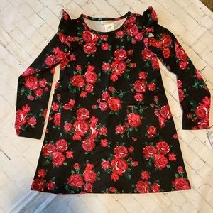Girls long sleeve dress roses black red size small 4 ruffle Toughskins NWT